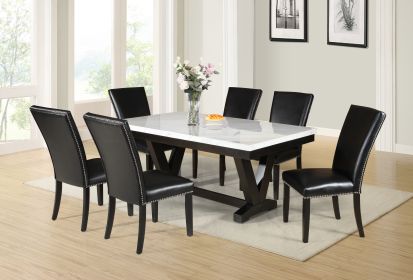 Finley - 7 Piece Dining Set (White Table & Black Chair) - White