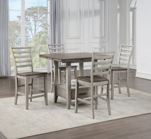 Abacus - 5 Piece Dining Set With Drop Leaf Counter Height Table - Smoke Grey