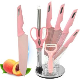 Kitchen Knife Set, 8-Pieces Pink Ultra Sharp Cooking Knife Set with Acrylic Stand, PP Handle Non-stick Chef Knives with Gift Box for Girls Women