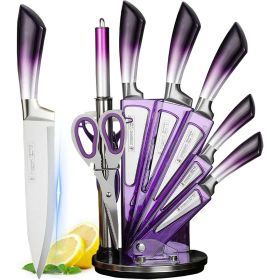 Knife Set, 9-Pieces Purple Gradient Handle Stainless Steel Chef Knife Set, Ultra Sharp Non-stick Cooking Knife Set with Acrylic Stand for Cutting Chop