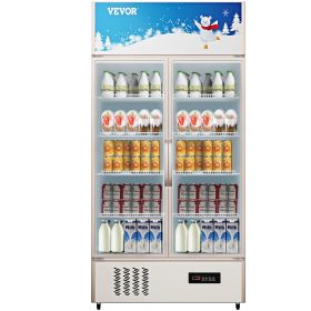 VEVOR Commercial Refrigerator,Display Fridge Upright Beverage Cooler, Glass Door with LED Light for Home, Store, Gym or Office, (23 cu.ft. Double Swin